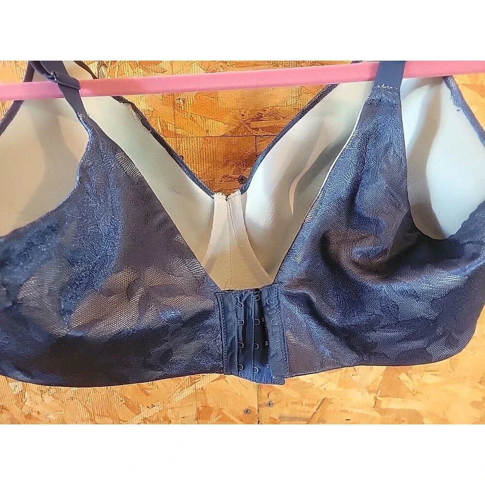 Cacique Blue Smooth Front Lace Back Closure Bra 42F‎ Underwire
